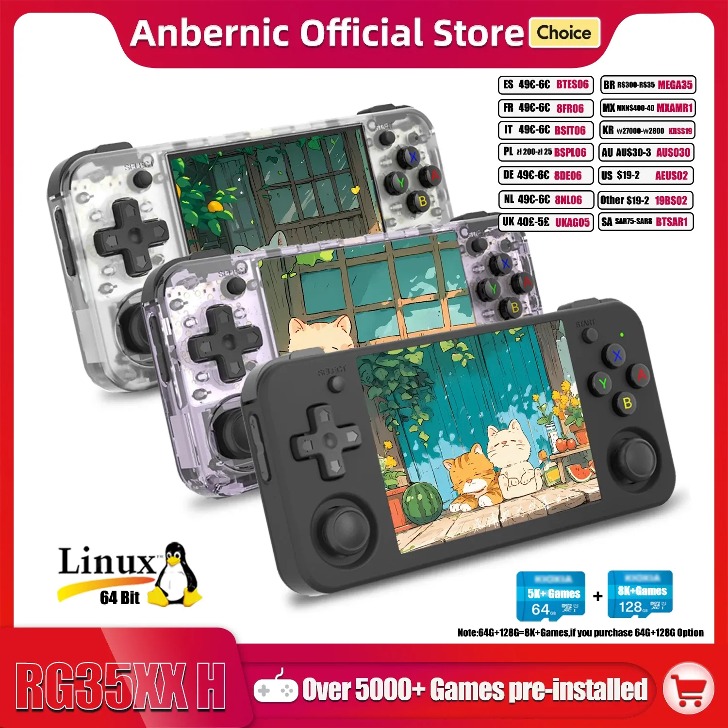 ANBERNIC-Consola de mano RG35XX H para videojuegos