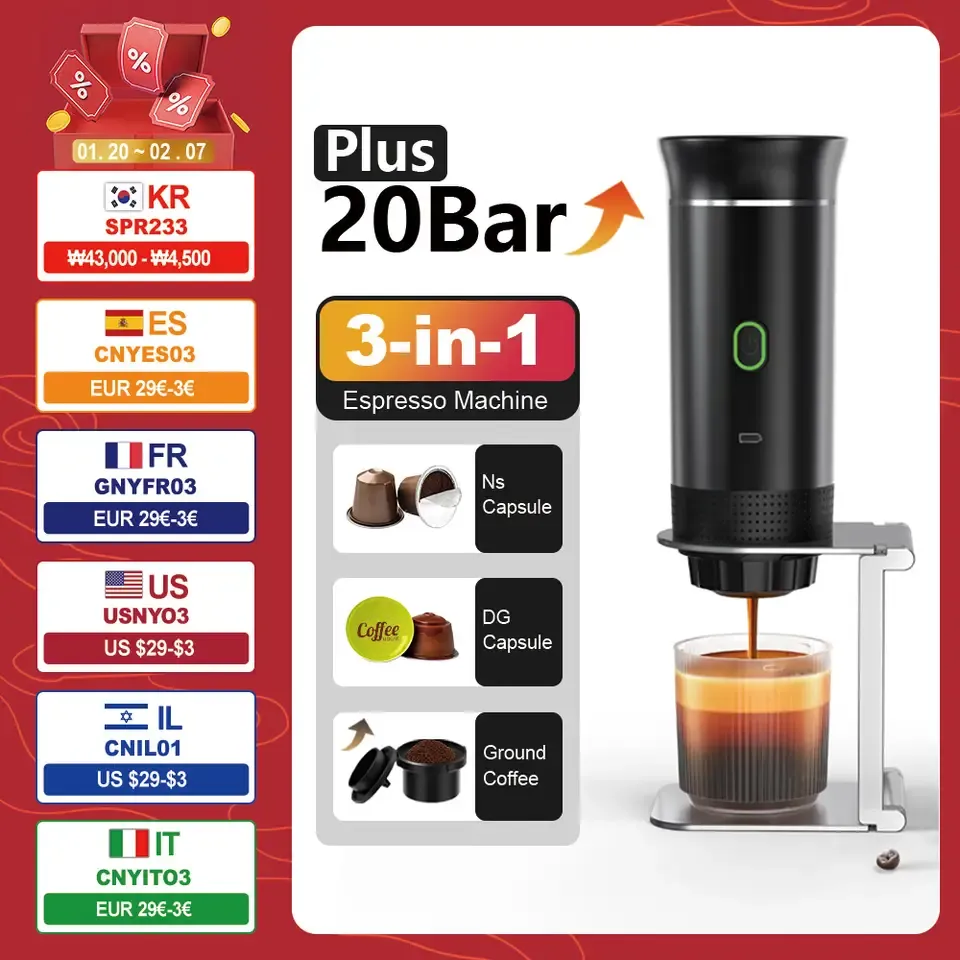 Cafetera Espresso portátil eléctrica inalámbrica para coche y hogar